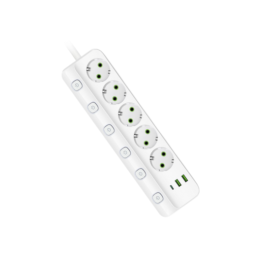 Kabllo Vazhduese 5 Priza, 2 USB, 1 USB-C