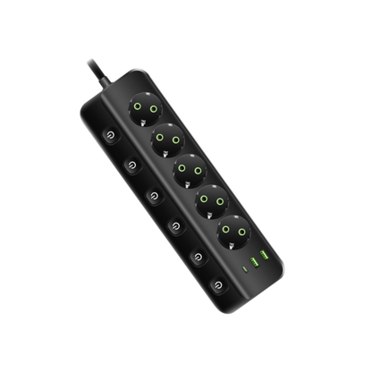 Kabllo Vazhduese 5 Priza, 2 USB, 1 USB-C