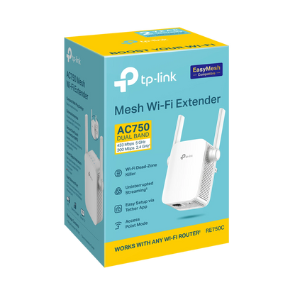 Zgjerues TP-Link AC750 Wi-Fi 5 me dy banda